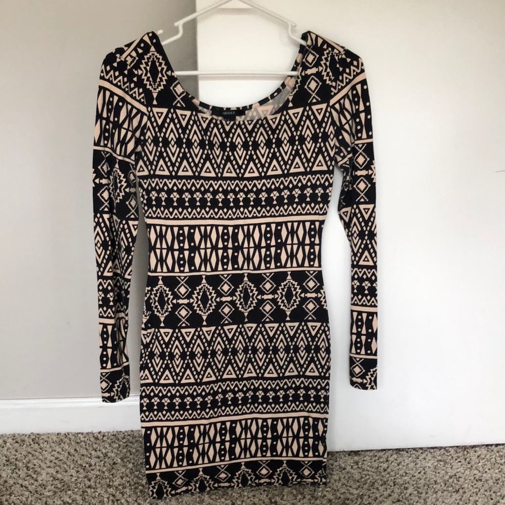 Aztec fitted long sleeve dress forever 21
